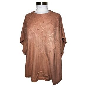 Loft Womens Dusty Rose Diamond Bobble Knit Poncho Sweater Wool Blend XS/S